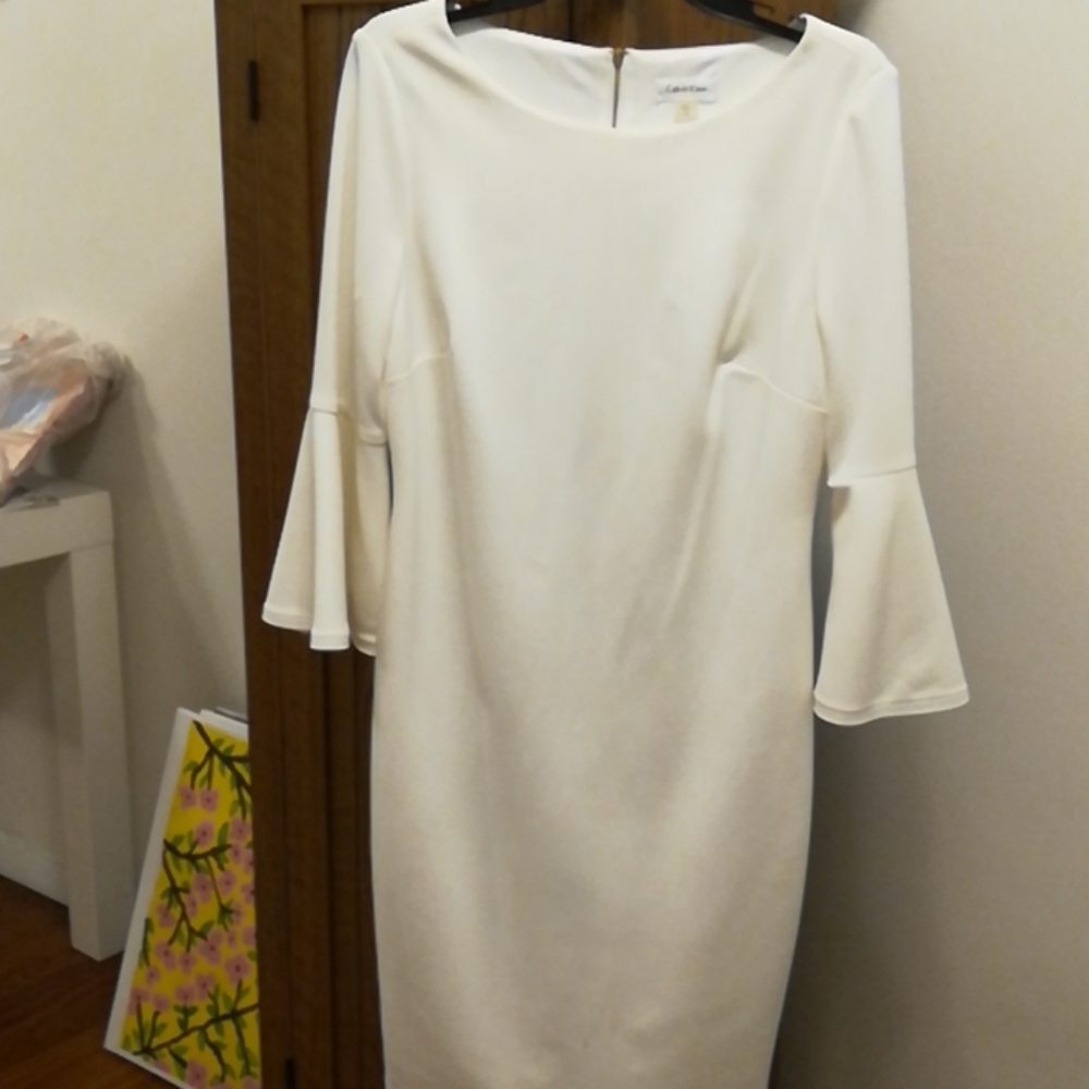Cream colored Calvin Klein Dress with Bell Sleevrs